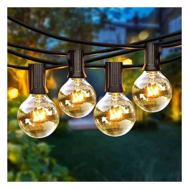 Catena Luminosa 8m Stringa Luci Natalizie Impermeabile con 28 Pezzi G40 Lampadina Bianco Caldo