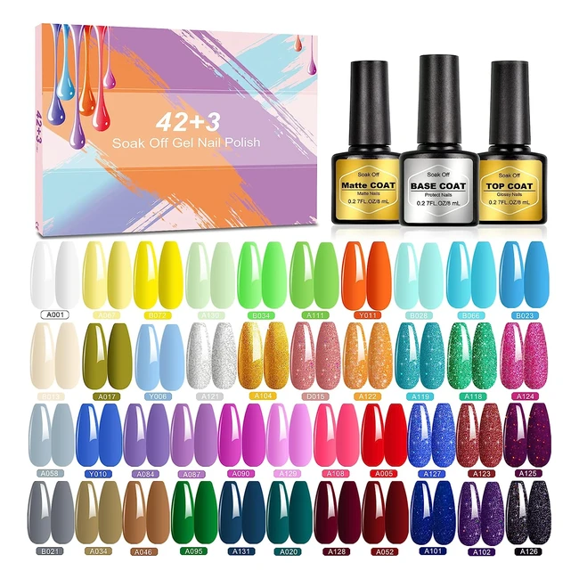 45 pcs pintauñas semipermanentes Shownail esmalte de uñas de gel con base y top coat mate - Popular pastel blanco brillo verde - Ref. 423