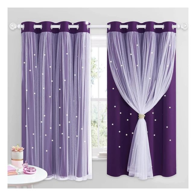 Nicetown Blackout Curtains for Bedroom - Star Cut Out Nursery - Purple - Thermal Eyelet Window Treatment - 2 Panels 52 x 54 Inch