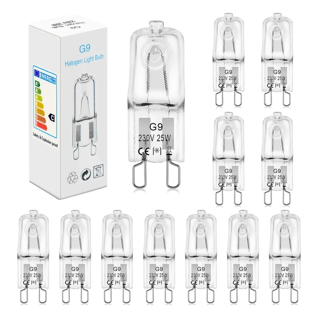 Brotou 12 Pack G9 Halogen Bulbs 25W 230V - Dimmable, Energy Class G, 300lm, 2800K Warm White