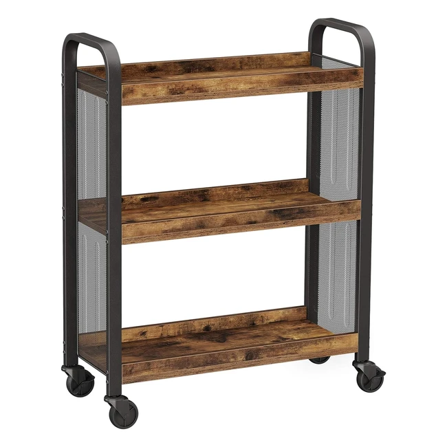 VASAGLE Kitchen Trolley Rolling Cart  Spacesaving Steel Structure  Rustic Brow