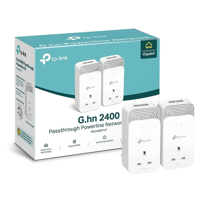 TP-Link Powerline Adapter Starter Kit - GHn MIMO, Extra Power Socket, 22 Gigabit Ethernet Ports, Plug and Play - Pack of 2