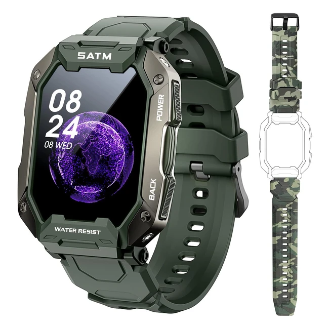 Montre intelligente pour hommes Slothcloud - Suivi de la forme physique, fréquence cardiaque, oxygène sanguin - Écran tactile 1.71 pouces