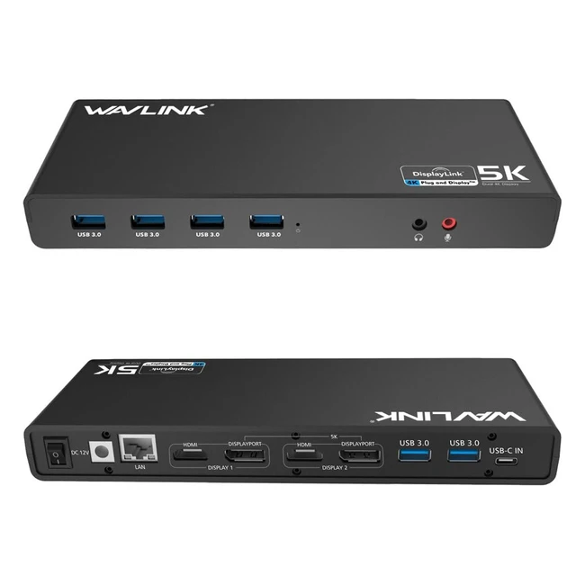 Estación de acoplamiento universal USB-C Wavlink Ultra 5K con salida de video dual 4K, Ethernet gigabit y 6 puertos USB 3.0