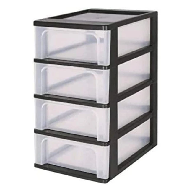 Iris Ohyama OCH2004 Schubladenschrank 4 Schubladen 7L A4 Größe transparente Schubladen Büro Wohnzimmer Organizer Schrank Schwarz