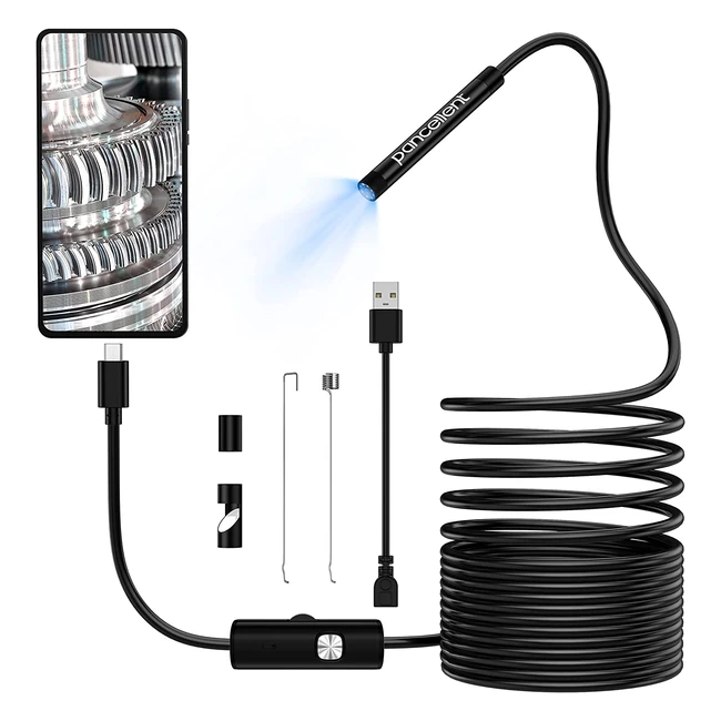 Pancellent 2 in 1 Waterproof USB Endoscope - 55mm, 6 LED, 35m Cable - Android Compatible