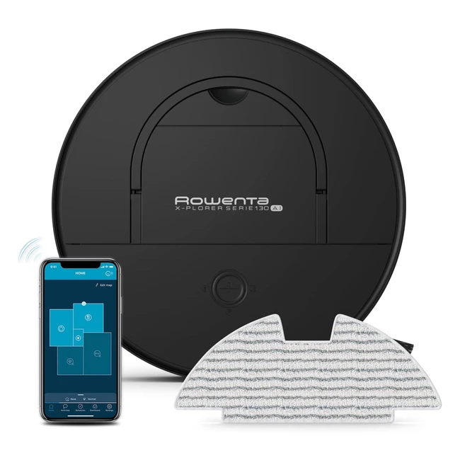 Aspirateur Robot Rowenta Xplorer Serie 130 AI Noir - Nettoyage 4en1, Design Ultrafin, Navigation Laser, Intelligence Artificielle