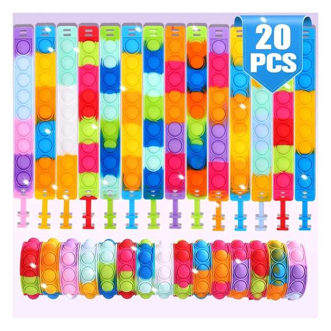 Braccialetti Pop It Fidget Toys - Pacchetto da 20 - Regalo per Feste di Compleanno - Decompressione per Bambini
