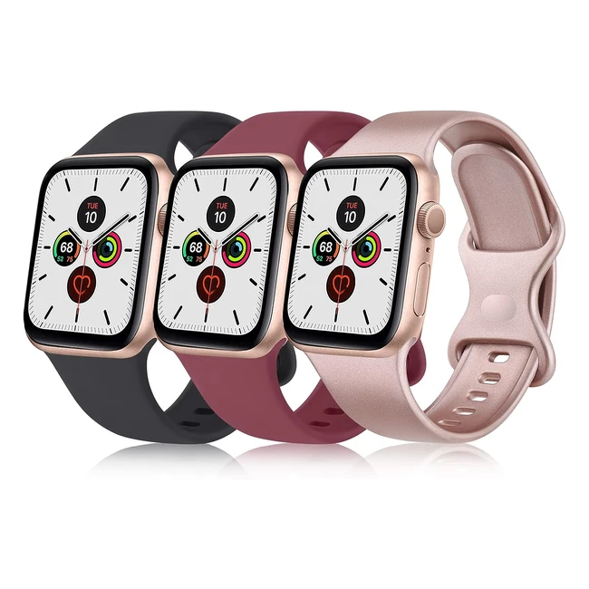 Bracelets Apple Watch Series 8 7 45mm 41mm - Pack de 3 - Silicone - Compatible Apple Watch SE Series 6 5 4 44mm 40mm Series 3 2 1 42mm 38mm