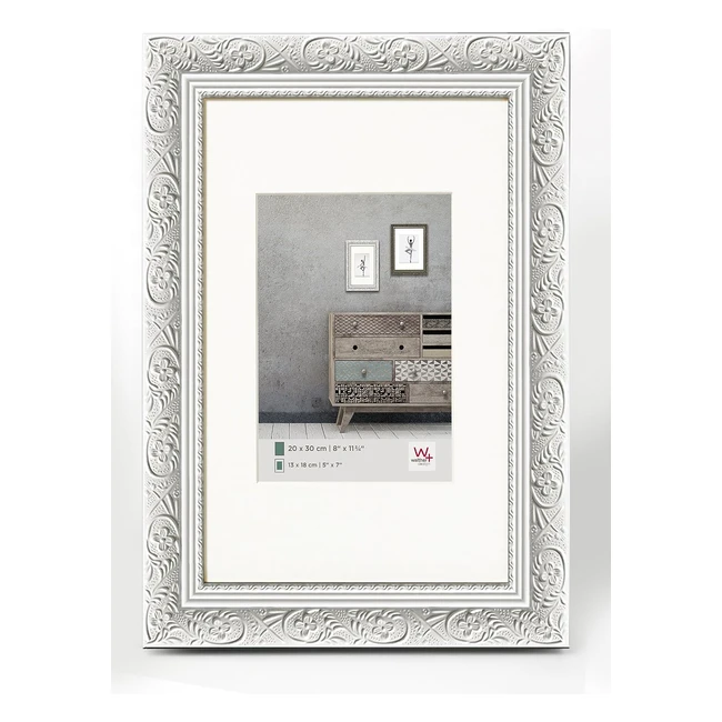 Marco de madera blanco Walther Design CR050W, 40x50 cm, perfil acanalado, adornos hermosos