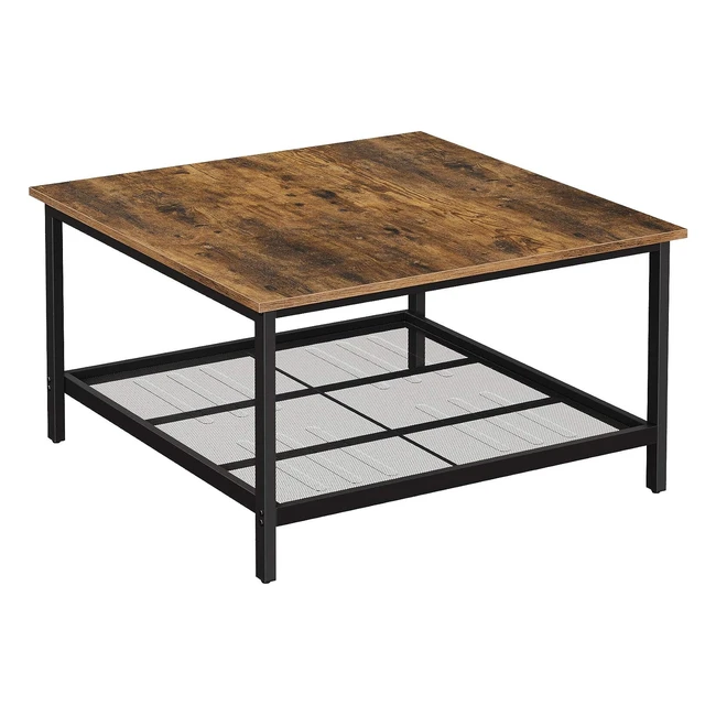 Table basse industrielle VASAGLE avec cadre en acier robuste et étagère en maille - Marron rustique et noir LCT065B01