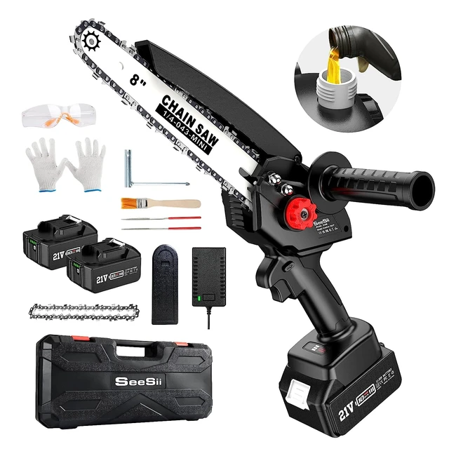 Seesii 8 Inch Mini Chainsaw 2023 Upgraded Brushless Motor 240ah Batteries Auto Oiler Cordless Battery Chainsaw