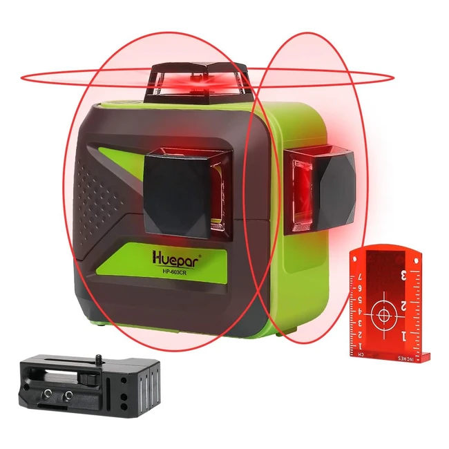 Huepar 3x360 Cross Line Laser - Red Beam Self-Leveling Laser Level - Three Plane Leveling and Alignment Tool
