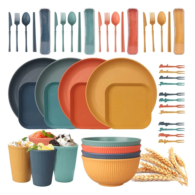 Juego Vajilla 48 Piezas 4 Personas Irrompible - Cuencos Platos - Cena Picnic Camping Barbacoa