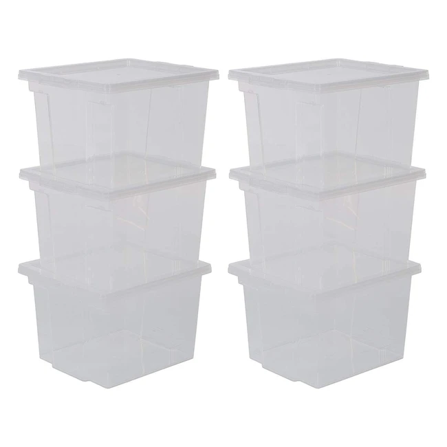 Iris Ohyama 6er-Set Aufbewahrungsboxen 10L mit Deckel - Stapelbar - Garage Schlafzimmer Wohnzimmer - Useful Storage Box USBS - Transparent