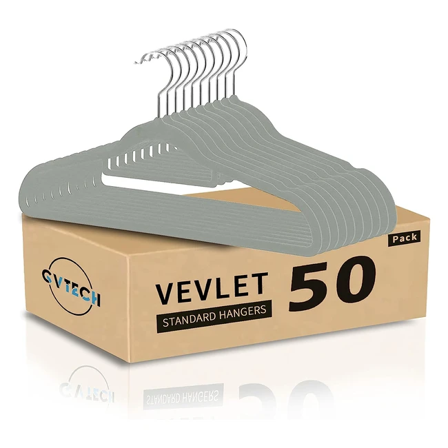 Premium Velvet Hangers 50 Pack - Non-Slip & Heavy Duty - 360 Swivel Hooks - Grey