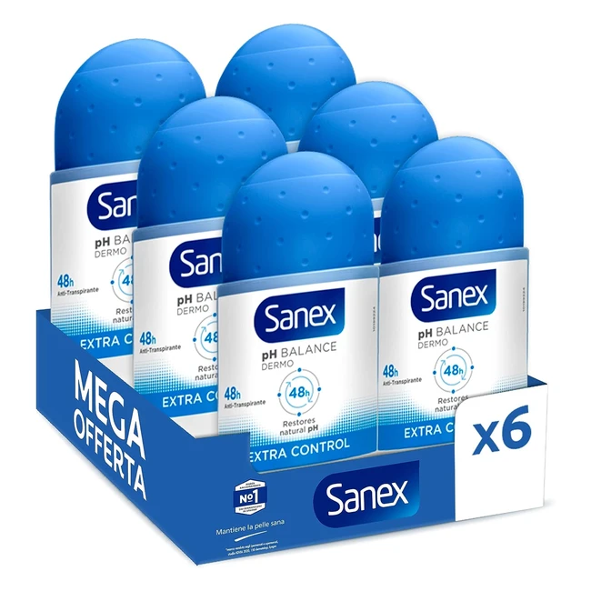 Deodorante Sanex Roll-on Dermo Extra Control 50ml - Confezione da 6 pezzi