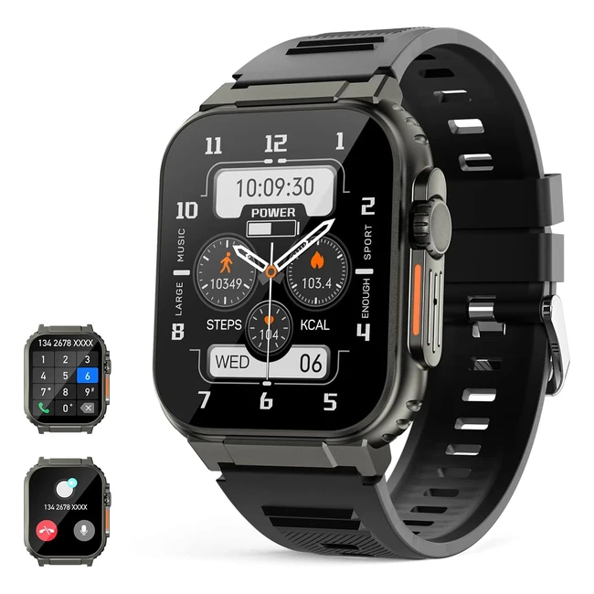Montre Connectée Hommes Ultra avec Moniteur de Fréquence Cardiaque et de Sommeil - Stockage de Musique - Batterie 600mAh - Smartwatch Militaire Compatible avec Android iOS