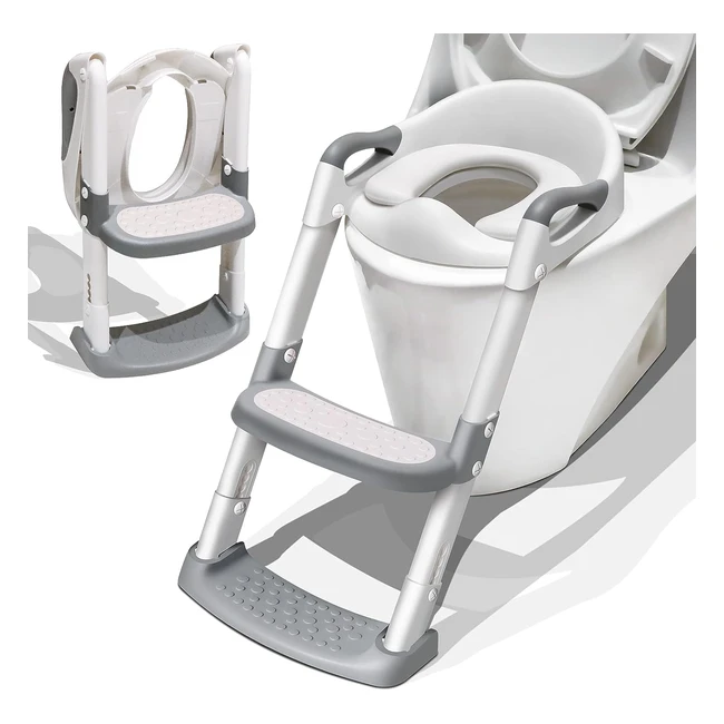 Riduttore Water Bambini con Scaletta - Adattatore WC Sedia Scala - Riduttori Scale Pieghevole - Vasino Bagno Bimbi - Cuscino Morbido - Gradini Bambino - Gabinetto Sgabello - Scalino Portatile - Bianco