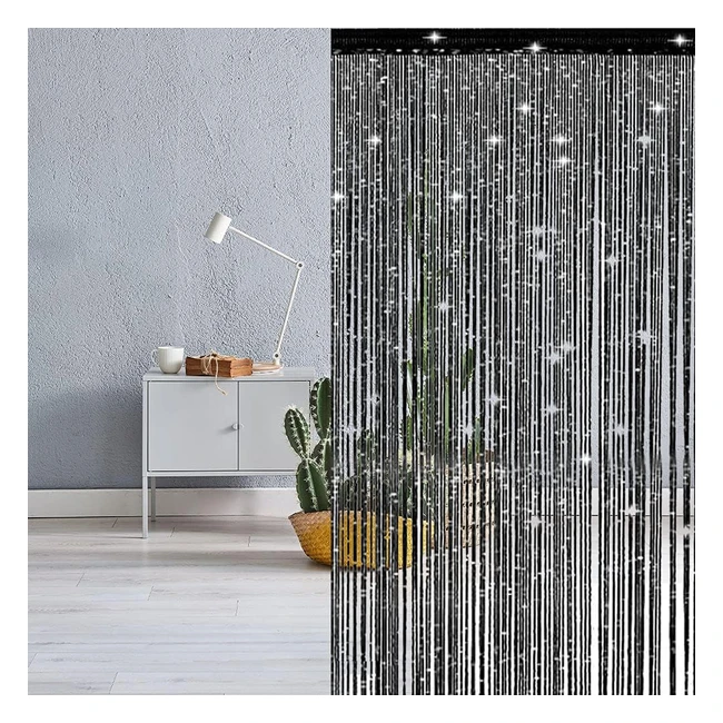 THBoxes Glitter String Door Curtains - Fly Screens for Doors - Divider Decorations - 39 x 787 Black