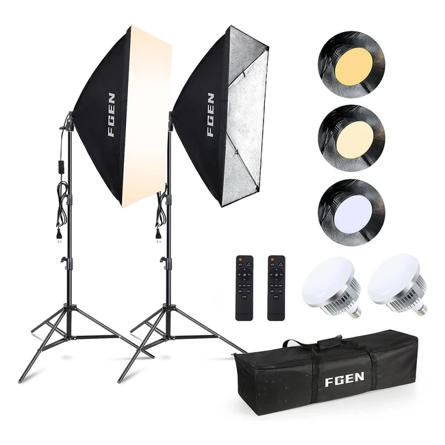 Softbox Set Luci LED Studio Fotografico Fgen 2x50x70cm 85W 2700-6400K 2m con Tre