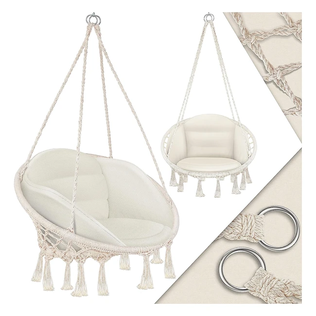 Fauteuil suspendu Kesser avec coussin - Chaise relaxante pour adultes et enfants - Charge max 150kg - Maison, jardin, terrasse