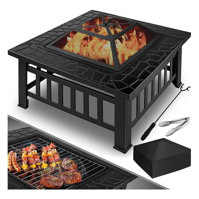 Brasero Multifonction avec Grille et Pince - Kesser - Réf. 3en1 - Chauffage, Barbecue, Jardin, Terrasse