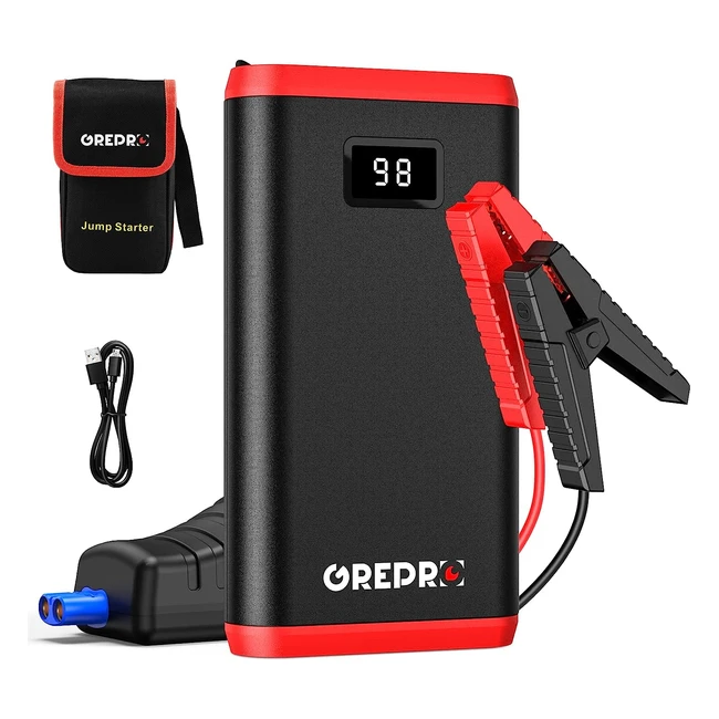Grepro Jump Starter Power Pack - Up to 45L Gas/25L Diesel - 1000A - Car Battery Booster