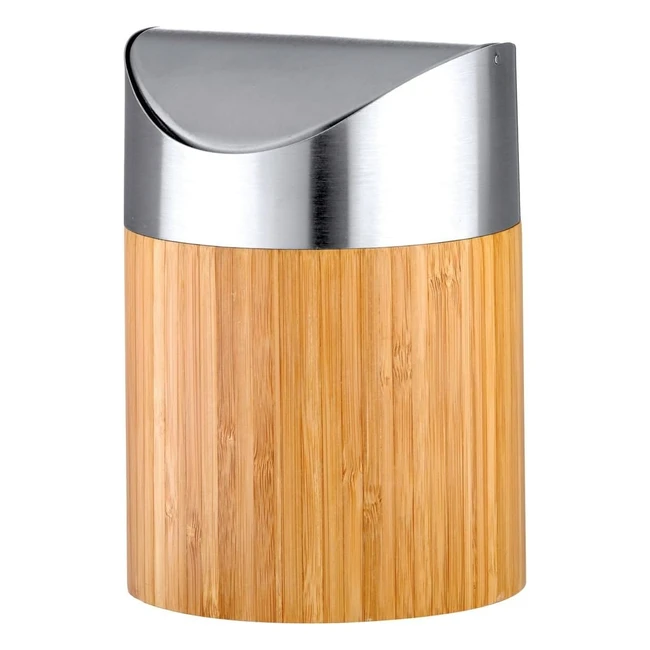 Minicubo de Basura Decorativo Axentia Bonja 116809 - Bambú y Acero Inoxidable - Acabado Cepillado Mate - 0.8L