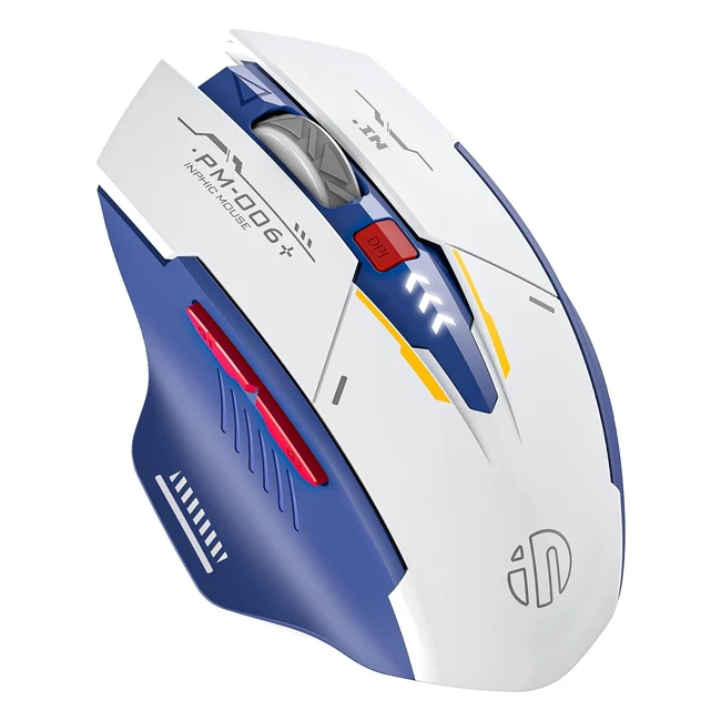 Inphic Wireless Mouse - Ergonomische, leise Maus mit 24G USB-Empfänger für Laptop, Computer, Mac, MacBook - Blau/Weiß