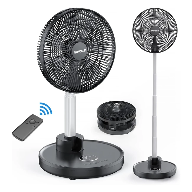 Tripole Standing Fan 12000mAh Rechargeable Floor Fan - 6 Speeds, Foldable Pedestal Fan, 6 Timer Settings, Remote Control, LED Display