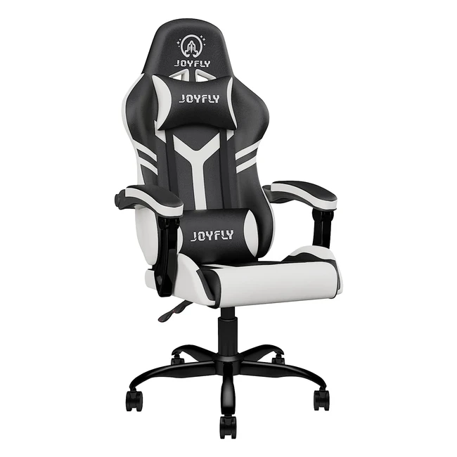 Joyfly Gaming Chair for Adults - Ergonomic Rotatable PC Computer Chair with Padded Armrests - Black/White