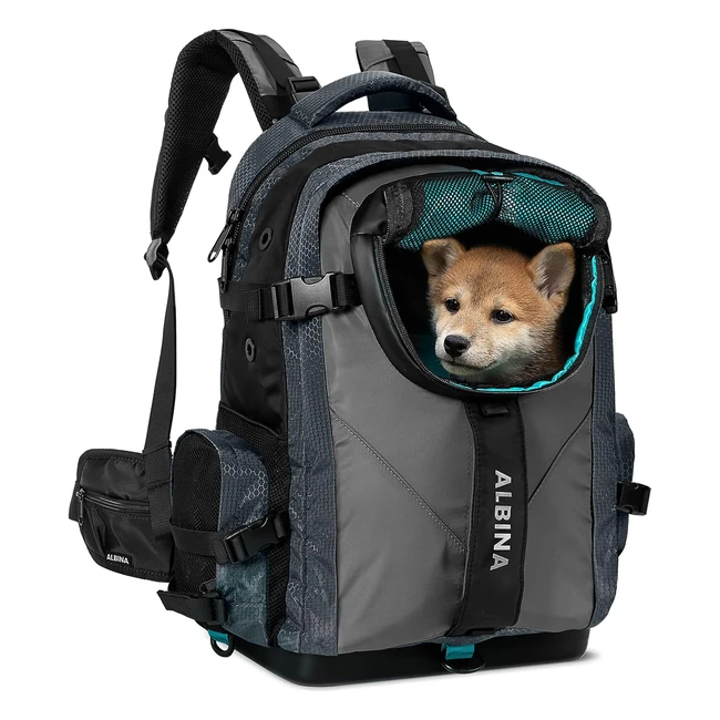 Albina Dog Carrier Backpack - High Breathable Pet Backpack with Mesh Window - for Small Medium Dogs and Cats - Waterproof and Integrated - Gray
