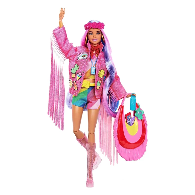 Travel Barbie Doll with Desert Fashion - Barbie Extra Fly Fringe Jacket and Oversized Bag - HPB15