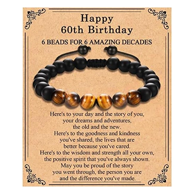 Tevop 60th Birthday Gifts for Men - Tiger Eye Stone Bracelet - Perfect Mens Birthday Gift Idea