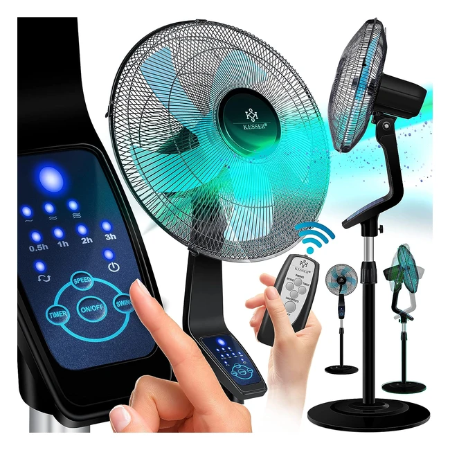 Kesser Standventilator mit Fernbedienung, Timer, Oszillationsfunktion, 80 Grad, 50W, 3 Geschwindigkeitsstufen