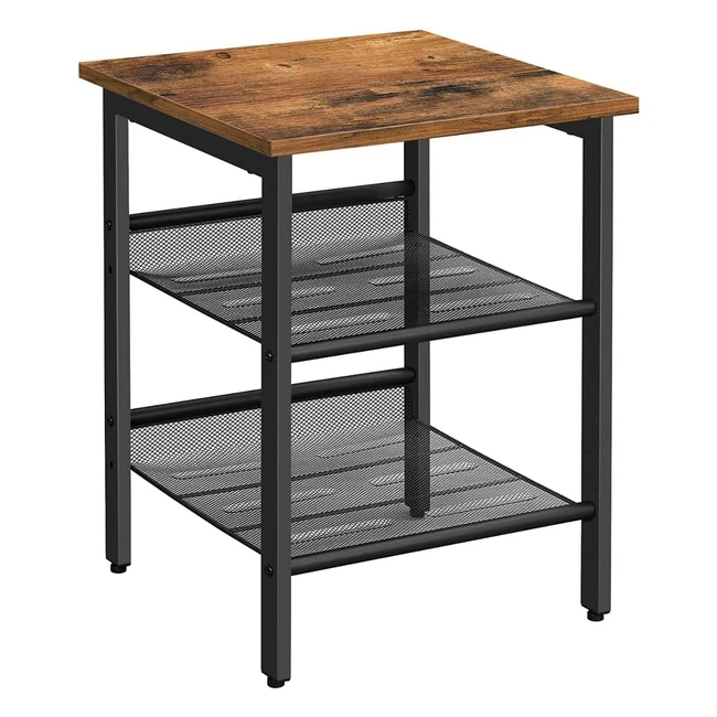 VASAGLE Beistelltisch Nachttisch mit 2 verstellbaren Gitterablagen | Industriedesign | Stabil & einfach aufbau | Vintagebraunschwarz | LET23X