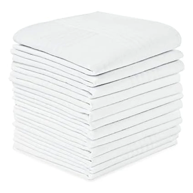 Uraqt Mens Handkerchiefs 12 Pack - Soft Gents Hankies Set - Premium Cotton White