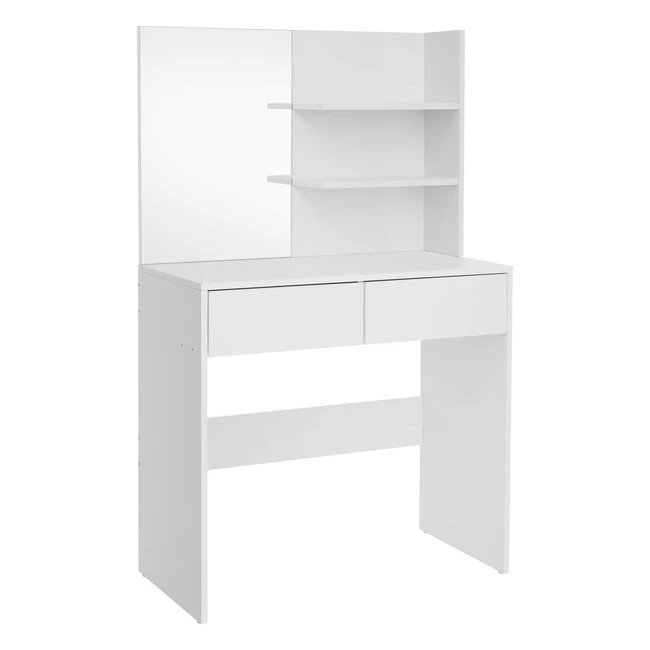 VASAGLE Modern Dressing Table with Mirror, 2 Drawers, Open Shelves, White - RDT116W01