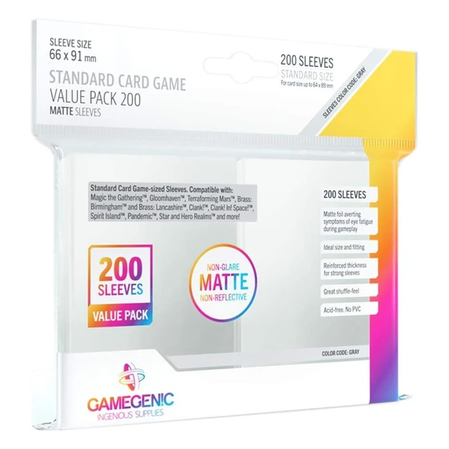 Lot de 200 pochettes transparentes mates Gamegenic pour jeu de cartes - Protégez vos cartes avec style
