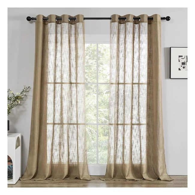 Cortinas Dormitorio Deconovo - Visillos Semi Translúcidos Efecto Lino - 2 Piezas 140x245cm - Moca