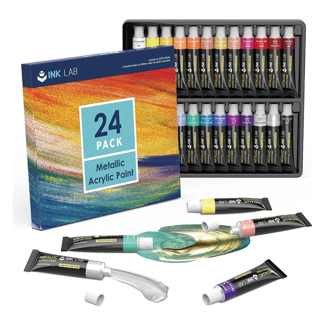 Set de Pinturas Acrílicas Metalizadas 24 Tubos 12ml - Pigmentos Ricos - Arte, Manualidades