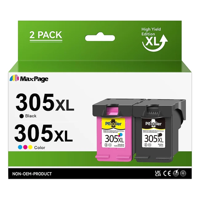 Cartouche Pitooler 305 XL Noir et Couleur Remanufacturée pour Encre HP 305 - Imprimante HP 305XL