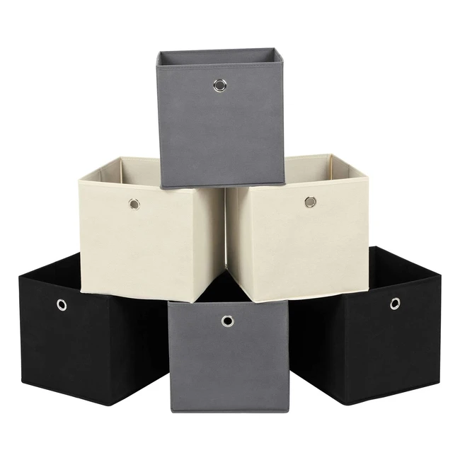 Songmics Set of 6 Storage Boxes - Nonwoven Fabric Foldable Cubes - Grey, Black, Beige - RFB06GHM - 30x30x30cm