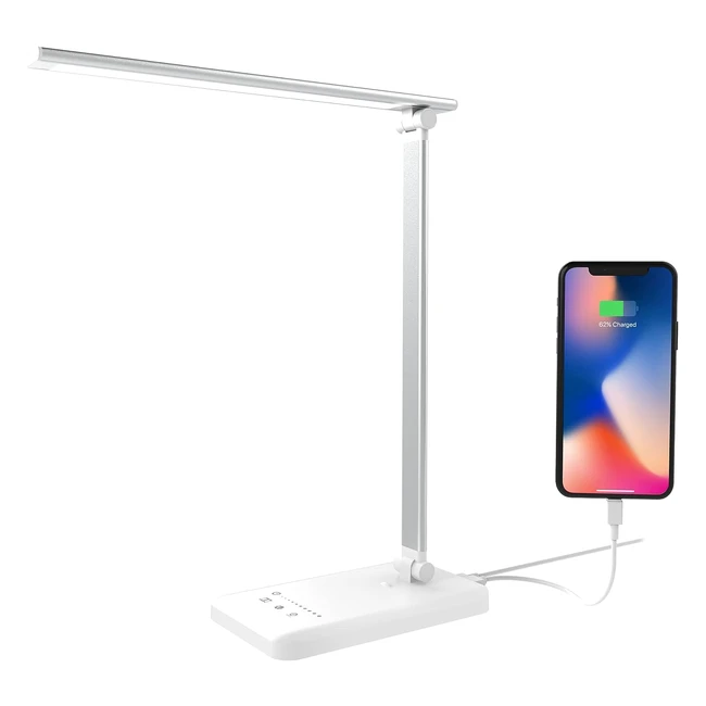 Lampada da Scrivania LED Aogled - Dimmerabile, 5 Livelli di Luminosità, 5 Modalità Colore, Controllo Touch, Porta USB, Pieghevole, Funzione Timer