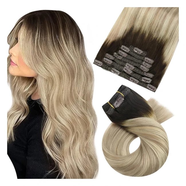 Extension Clip Cheveux Naturel Moresoo - Brun Foncé/Blond Miel/Blond Platine - 50cm - 7 Pièces