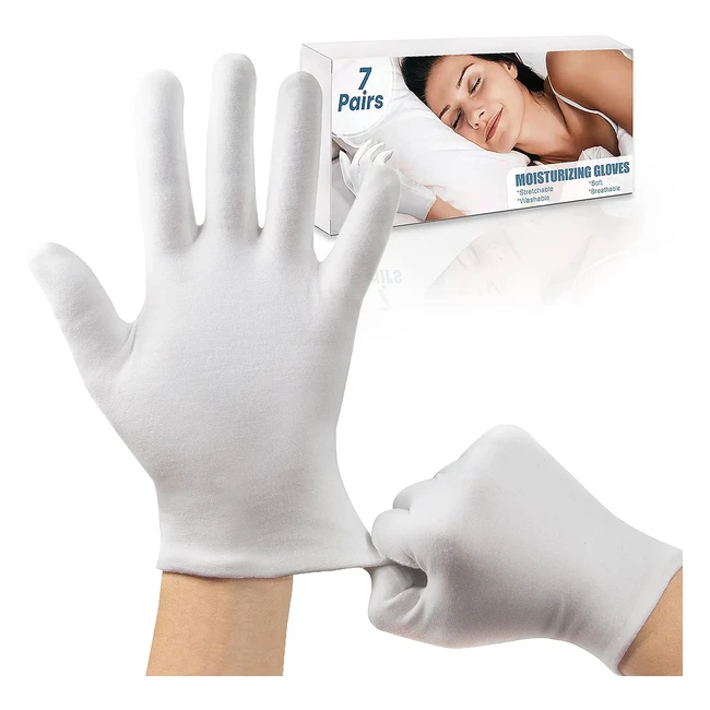 Moisturising Gloves 7 Pairs Cotton Gloves for Eczema | Night Gloves for Dry Hands | Washable White Gloves