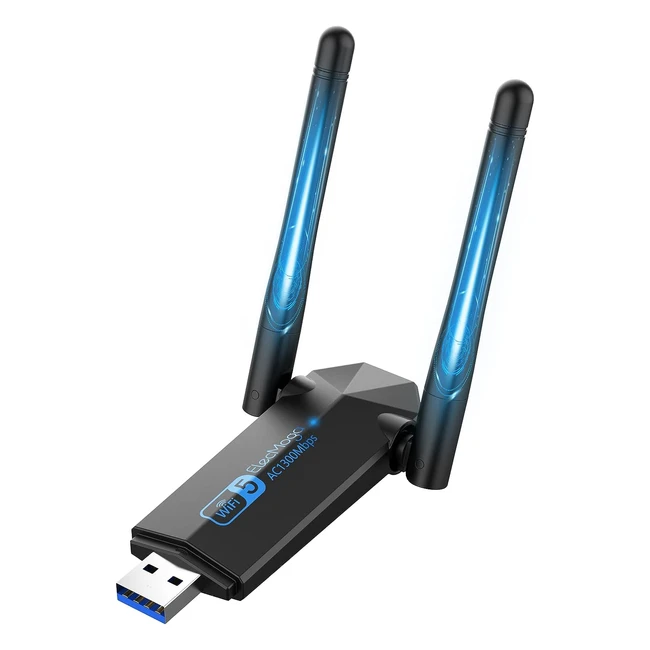 Elecmoga 5dBi USB WiFi Dongle - Dual Band 5GHz - 1300Mbps - Windows/Mac Compatible