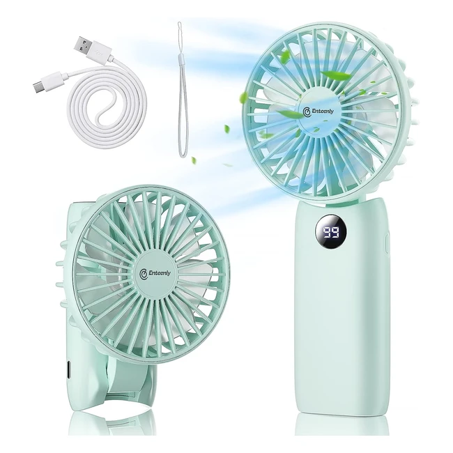 Enteenly Handheld Fan 4800mAh USB Rechargeable - Foldable Portable Fan with 5 Speeds and Digital Display - Indoor/Outdoor Summer Mini Fan