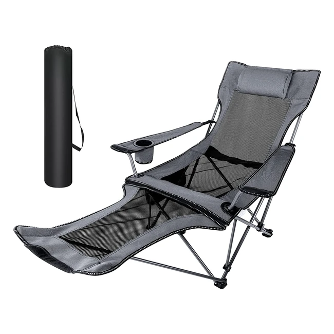 Soppy Folding Recliner Chair - Adjustable, Lightweight, Portable - Ideal for Outdoor Rest, Beach, Picnic - Grey